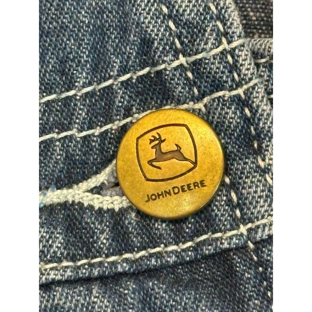 John Deere Girls Blue Denim Bib Overalls Medium Wash Cotton Size 10 RN105325